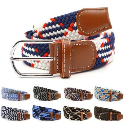 China High quality elastic woven+leather canvas belts for male jeans belts luxury casual belts for women for sale