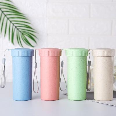 China Sustainable Portable Reusable Double Wall Coffee Mug Biodegradable Plastic Wheat Straw Cup for sale