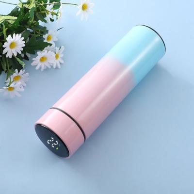 China Viable 17 oz 500ml Vacuum Smart Thermos Gradient Color Booster Flask Led Digital Temperature Display Stainless Steel Water Cup Bottle for sale