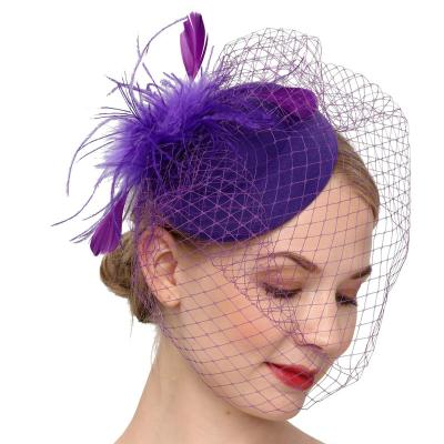 China 20s 50s Feather Fascinator Hat Cocktail Tea Party Headwear with Veil for Girls and Women for sale