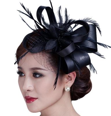 중국 Cambric Feather Fascinator Hat Wedding Evening Party Derby Hat with Veil Feather 판매용