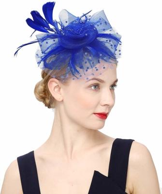 China Women's Organza Feather Fascinator Hat Derby British Bridal Tea Party Wedding Feather Hair Clip for sale