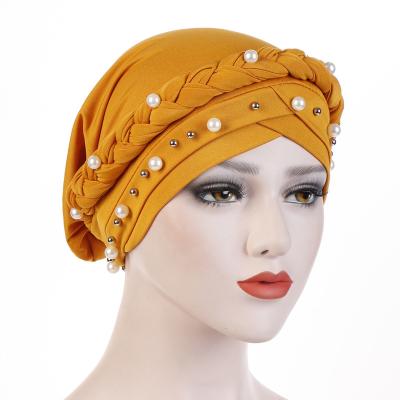 中国 Pearl Cotton Women Hair Turban Braid Chemo Cancer Sleep Skullies Beanies Turban 販売のため