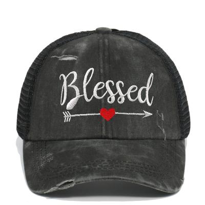 Китай Women Vintage Adjustable Washed Cotton Embroidered Dad Hat Heart Blessed Baseball Cap продается