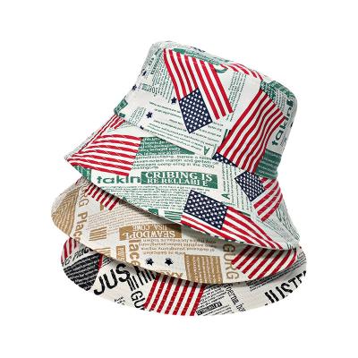 China Usa Newspaper Adults Bucket Hat Cap Embroidery Unisex Four Seasons  American Flag Bucket Hat for sale