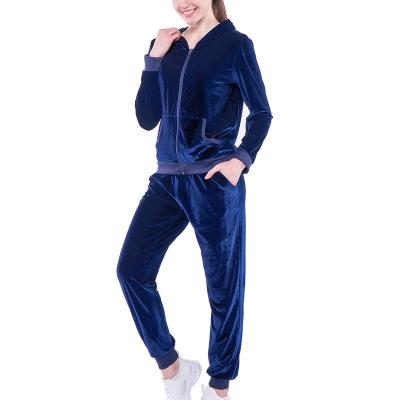 China Velour Tracksuit For Women 2021 Custom Zip Up Fashion 2 Piece Sportswear With Pocket Sweatsuit Set Jogging Suit zu verkaufen