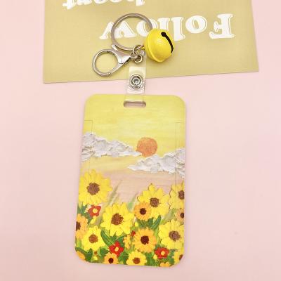 China Oil painting ins wind relief flower bus card subway card student meal card set key chain lanyard Te koop