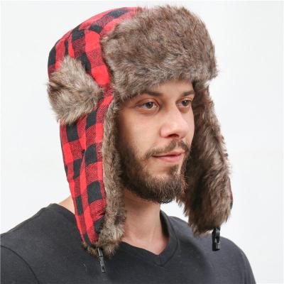 China Knitted Knit Fur Hat Cap Lined Skull  Cuff Buffalo Plaid Beanie Winter Hats zu verkaufen