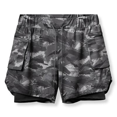 China 2021 Summer Camouflage Anti-Wrinkle 2 In 1 Running Sportswear Men's Workout Shorts With Pockets for sale