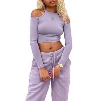 China New Arrival Anti-pilling Women's Two-Piece Pants Fitness Set 2021 Belly Two-Piece Sets For Women Loose Crop Top And Pants Two-Piece Set for sale