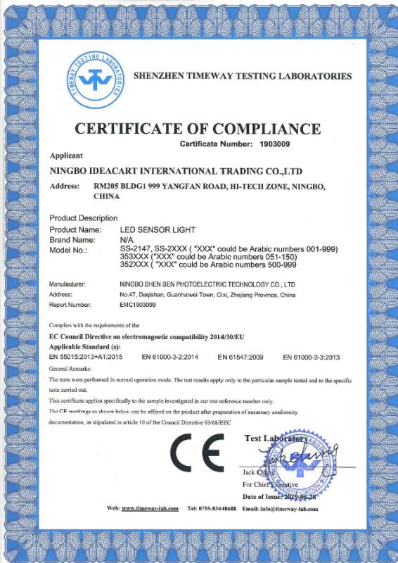 CE - Ningbo Ideacart Photoelectric Technology Co., Ltd.