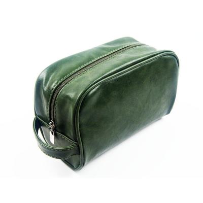 Chine Sac imperméable noirâtre de l'article de toilette d'hommes verts/plein cuir de grain Dopp Kit With Handle à vendre