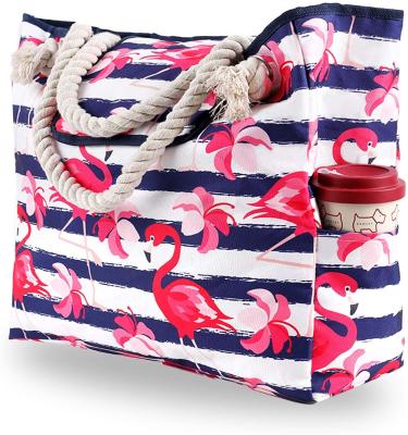 China Waterproof Tarpaulin Tote Bag Extra Large Canvas Beach Bag 4 Inner Pockets For Travel Gym Swim for sale