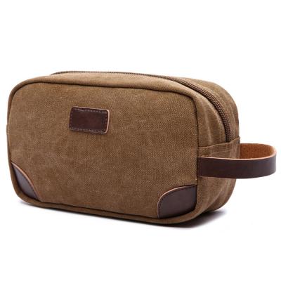 China Lona clásica Dopp Kit With Leather Handle del bolso del maquillaje del artículo de tocador de los hombres en venta