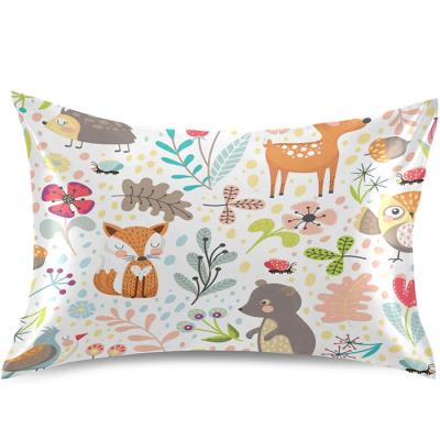 中国 Satin Pillowcase Flower Deer Fox Bear Owl Pillowslip Envelope Closure Silk Pillow Cover for Hair and Skin 販売のため