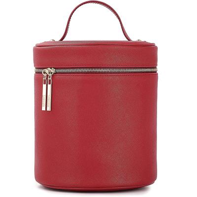 China OEM  Pu Leather Cosmetic Makeup Bags With Mirror Travel Organizer Bucket Bag for sale