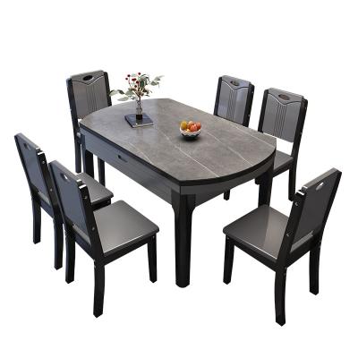 China Solid Wood Folding White Dining Table Modern Rock Table Modern Slab Dining Table And Chair Combination Household for sale