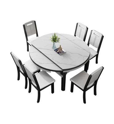 China Solid Wood Modern Rock Table Foldable Slab Dining Table Foldable White Dining Table and Chair Combination Household for sale