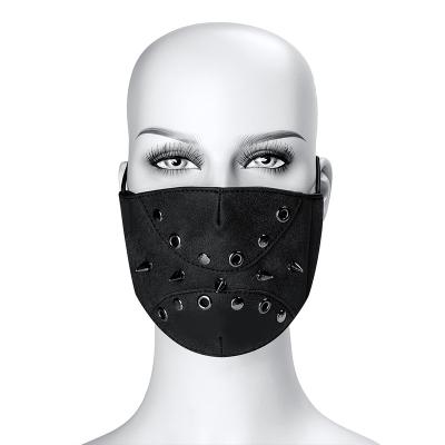 China Classic Fashion Reusable Masks For Women Men Hesiod Halloween Party Rivet Punk PU Face Mask Outdoor Leather Dustproof Cover Device for sale