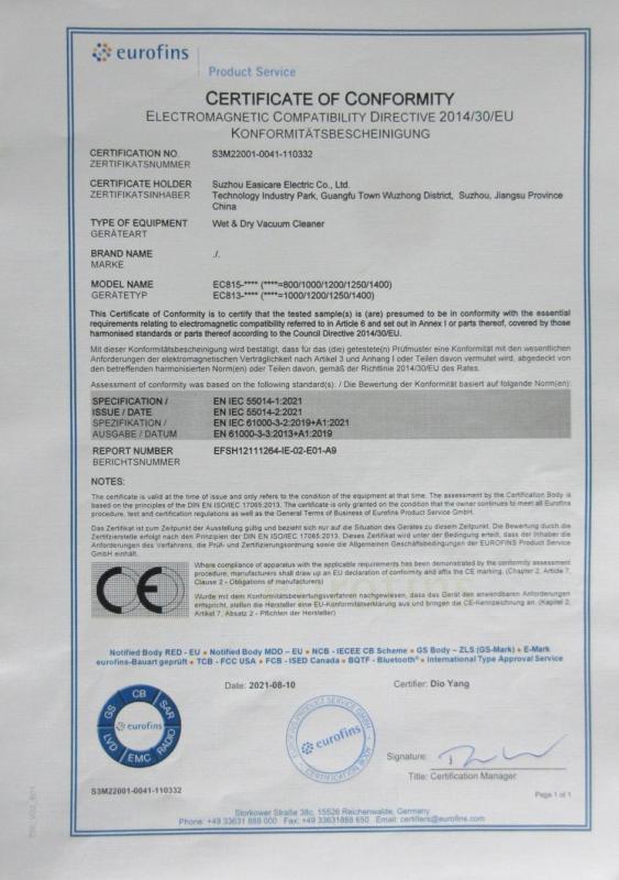 CE - Suzhou Easicare Electric Co., Ltd.