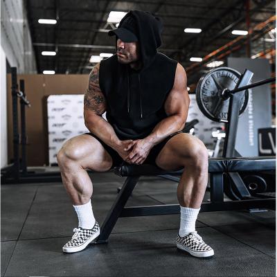 China QUICK DRY Custom Muscle Simple White Fitness Men's Gym Oversized Sleeveless Hoodie for sale