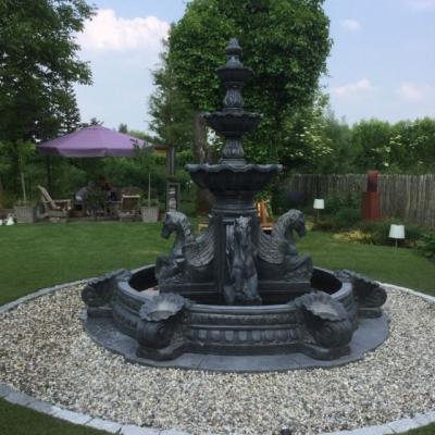 China Modern Customized Hand Carved Nature Stone Garden Water Feature Stone Black Horse Marble Fountain For Outdoor Decor for sale