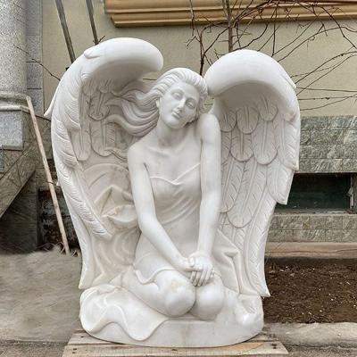 China Traditional Custom Hand Carve Marble Angel Statue Stone Angel Sculpture for sale