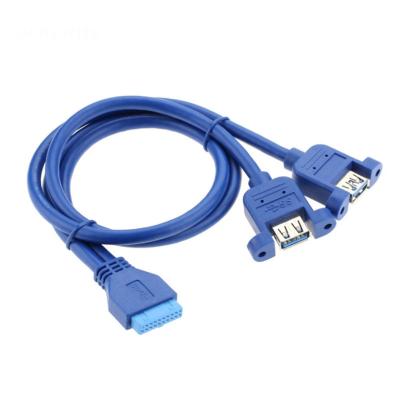 China Free Sample Two Electronics Products Dual USB 3.0 One Female Panel Mount To Female 20pin Power Motherboard Cables for sale