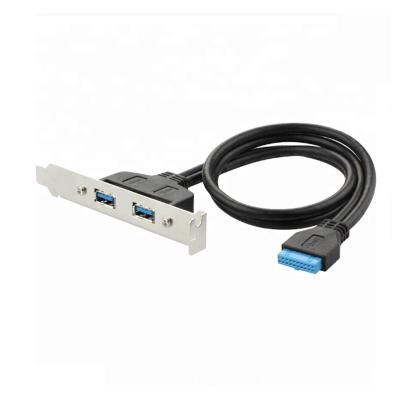 China Electronics Products Custom Usb 3.0 Dual A Female Panel Mount To Female 20pin Cable With Metal Bracket for sale