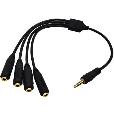 China Male AUX. high quality free sample 3.5mm multiple speaker to 4 female speaker splitter stereo audio cable for sale