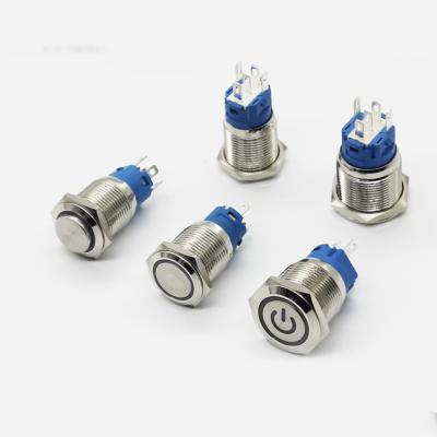 China Control Metal Industrial Switch with 3V 12V 220V LED Light Momentary/Latching 16mm Waterproof Push Button Switch for sale