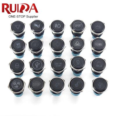 China Customizable (No Fixed) Momentary /Latching Symbols Alumina (Fixed) Momentary/Latching For Car Speaker Horn Metal Led Logo Black Body 16mm Light Push Button Switch for sale