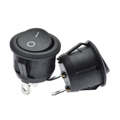 China Small Boat Electric Rocker Switches 6A 250V Round Pin Mini Black 2 Round Rocker Switch ON-OFF Equipment KCD1 20mm Diameter for sale