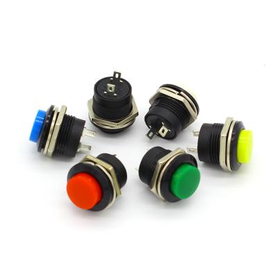 China Car Control R13-507 AC 6A/125V 3A/250V SPST NO GOLD 16mm Momentary Round Push Button Switch for sale