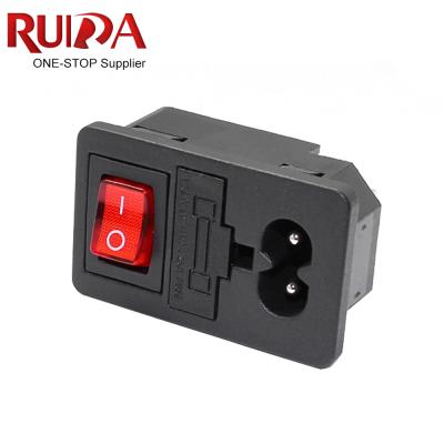 China IEC 320 C7 C8 Inlet 10A Fuse AC Industrial Electrical Socket With ON OFF Rocker Switch for sale