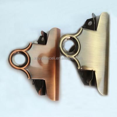 China Best Quality 78mm Paperweight Wood And Plastic Holder Plating Metal Clipboard Reddish Antique Bronze Clip For Wood Board for sale