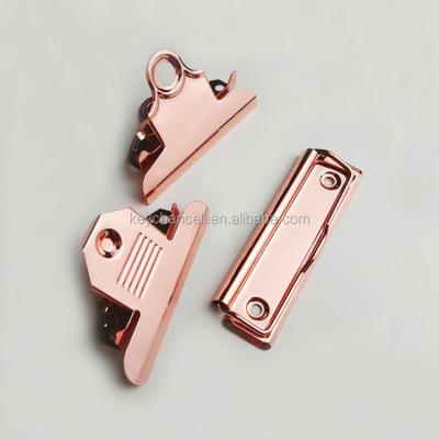 China Office Binding Wooden and Plastic School Clipboard Supplies 78 Pink Gold 85 100 Spring Clip Metal Clipboard Clip for PVC Folder for sale