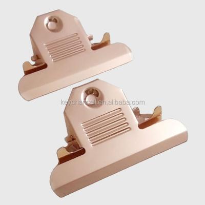 China Wood and Plastic Desktop Clipboard Clip Supplies 85mm Rose Gold Paperclip Metal Clipboard Clip for sale