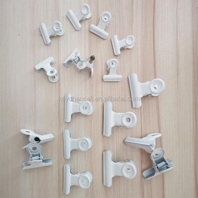 China Office Supplies 20mm Mini Nail Polish Painting Staples Paper Clip Metal Baking White Bulldog Clip For Photos Card for sale