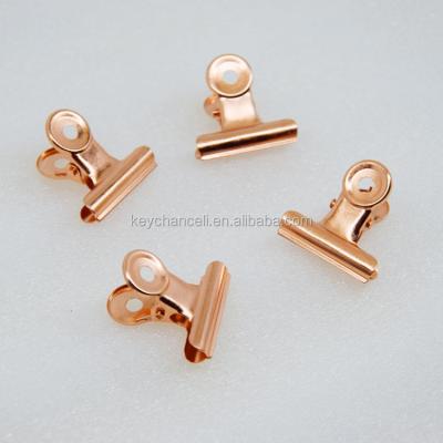 China Office Supplies Custom Logo 20mm Mini Metal Paper Clips Copper Plated Bulldog Clips For Food Bag for sale