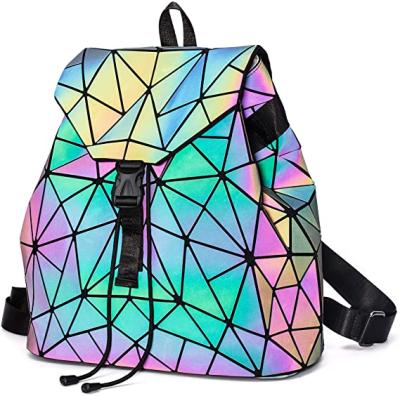 China Irredescent Rainbow Backpack Waterproof Geometric Luminous Holographic Reflective Bag Backpacks Big Clips Wallet Set for sale