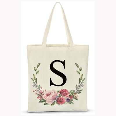 China Tactical Personalized Tote Bags Canvas Reusable Grocery Floral Initial Shopping Bags for Bridesmaids Bachelorette Wedding Baby Shower for sale