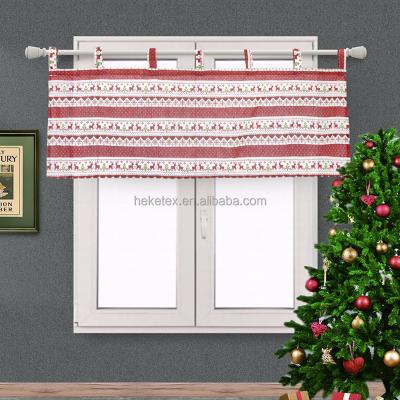 China Shade + Decoration Printed Short Price Polyester Christmas Kitchen Ruffled Tab Top Curtain For Living Room Party for sale