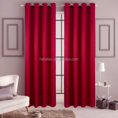 China Red Luxury Blackout Jacquard Grommet Blackout Polyester Curtain Fabric For Living Room With Valance for sale