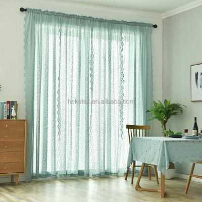 China OEM Insulated Polyester Embroidered Green And White Sheer Curtain For Living Room Bedroom for sale