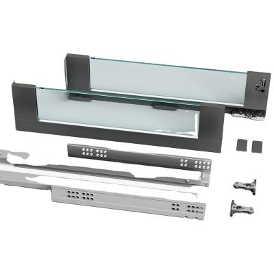 China Soft Closing System Full Extension Box Tandem Soft Close Drawer Undermount Concealed Slide With Glass Sides for sale