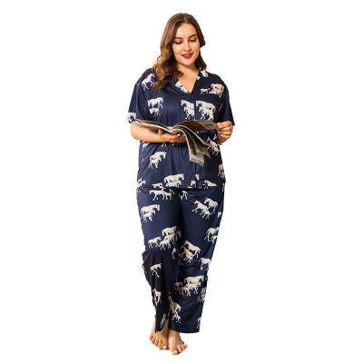 China High Quality Two Piece Floral Print Oversized Sleepwear Casual QUICK DRY 4x Maxi Pajamas Cartoon for sale