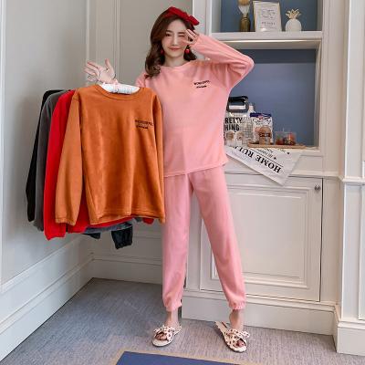 China 2021 Thermal Cheapest Price Winter Velvet Thickened Women's Solid Warm Pajamas Suit Home Wear Women's Sleepwear for sale