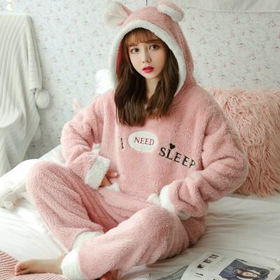 China Winter Flannel Cartoon Home Onesie Thermal Comfortable Sweater Coral Down Set Thickened Nightgown Women's Pajamas for sale