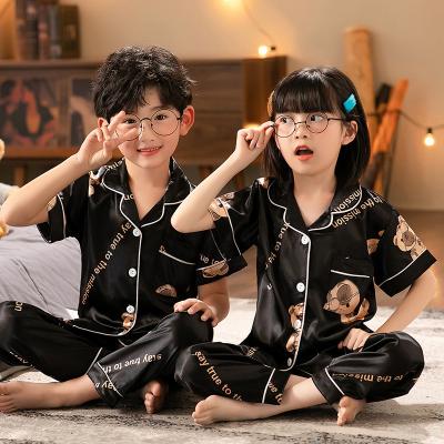 China Leisure 2021 Kids Girls Boys Girls Private Label Satin Sleepwear Kids Print Silk Print Pajamas Suits for sale